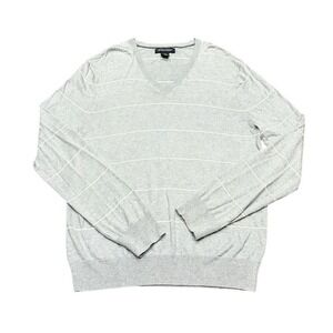 Banana Republic Sweater Mens Medium Gray Silk Cashmere Blend Pullover Striped